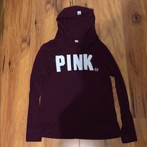 Longe sleeve maroon thin hoodie from PINK Small
